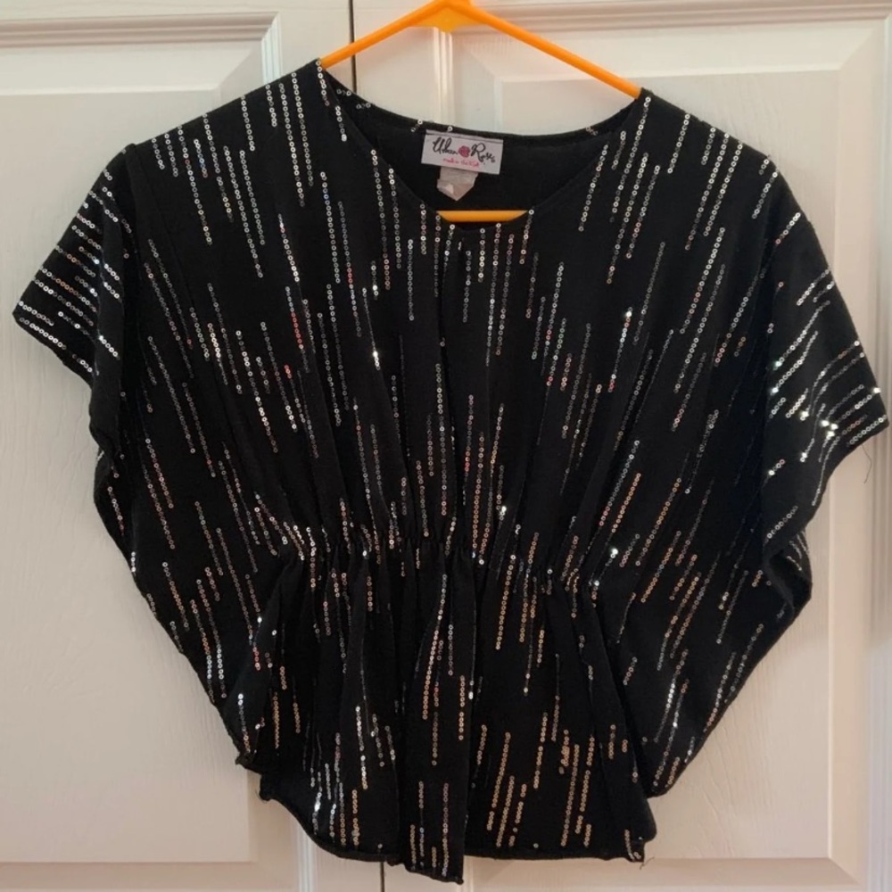 Girls 14/16 Black Shirt W/ Silver Sequins EUC